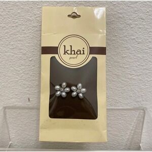 NIB Khai Freshwater Pearl Earrings White Flower Classic Feminine Gem Stones